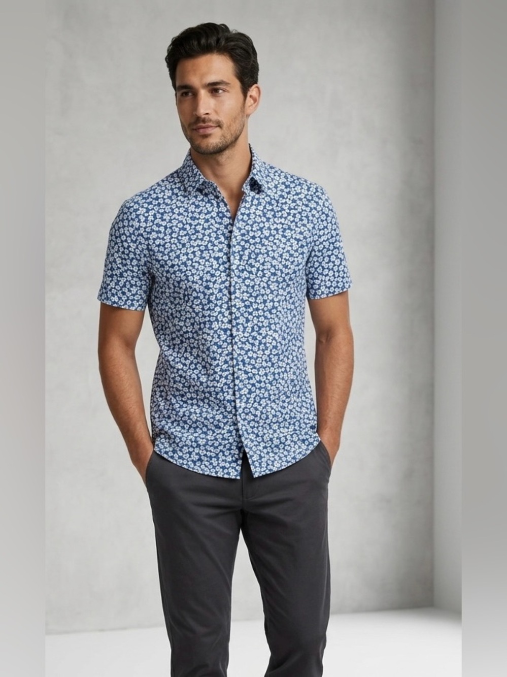 BOSS EUC Slim Fit Blue & White
“Roan” Floral Short Sleeve Shirt
Stretch size Med